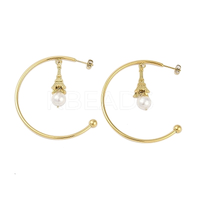 Ion Plating(IP) 304 Stainless Steel C-Shaped with Eiffel Tower Stud Earrings for Women EJEW-K281-33G-1