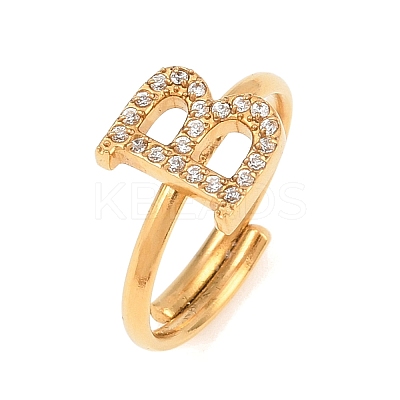 304 Stainless Steel Micro Pave Cubic Zirconia Cuff Open Rings LS-RJEW-D336-01G-09-1