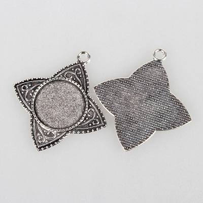 Tibetan Style Alloy Pendant Cabochon Settings X-TIBEP-N003-54AS-1