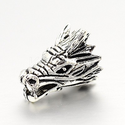 Tibetan Style Alloy Animal 3D Dragon Head Beads PALLOY-A063-04AS-1