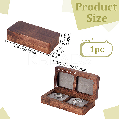 2-slot Rectangle Black Walnut Wooden Couple Ring Storage Boxes CON-WH0085-120-1