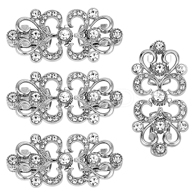 4Pcs Flower Alloy & Glass Cardigan Clips AJEW-PH0006-66AS-1