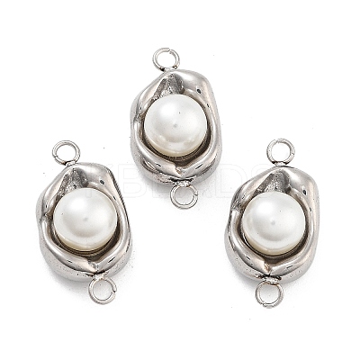 304 Stainless Steel Pave ABS Pearl Connector Charms STAS-S131-01P-1