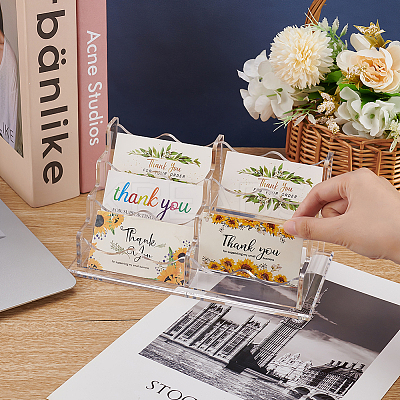 6-Slot Transparent Acrylic Business Name Card Display Stands ODIS-WH0030-64B-1