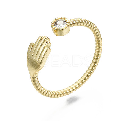 Brass Micro Pave Clear Cubic Zirconia Cuff Rings RJEW-S044-132-NF-1