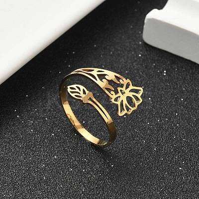 304 Stainless Steel Cuff Rings for Women RJEW-F195-01G-1