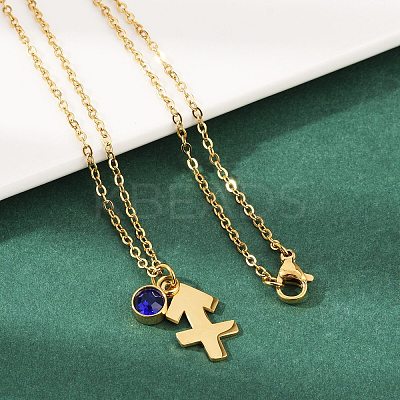 304 Stainless Steel Glass Drill Birth Stone Constellation Pendant Necklaces LS-STAS-D305-08G-I-1