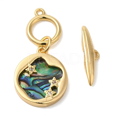 Brass Toggle Clasps with Paua Shell KK-N254-72G-1