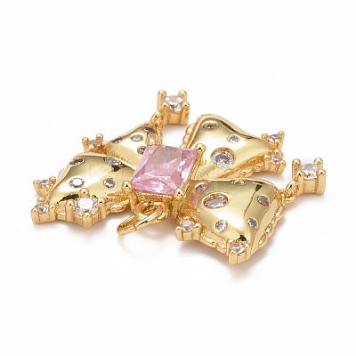 Rack Plating Brass Pink & Clear Cubic Zirconia Pendants KK-M229-02G-1