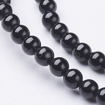 Natural Dyed & Heated Black Onyx Round Beads Strands X-GSR3mmC097-1