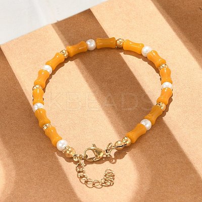 304 Stainless Steel Beaded Bracelets for Women BJEW-M056-08G-02-1