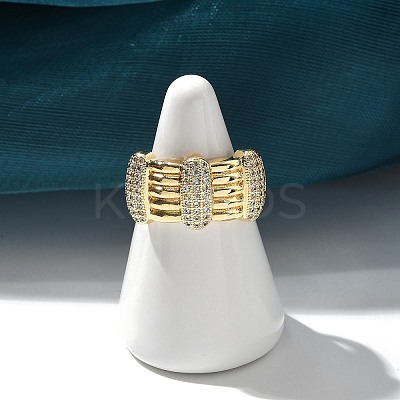 Brass Micro Pave Clear Cubic Zirconia Cuff Finger Rings for Women RJEW-B112-05G-1