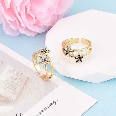 Brass Micro Pave Cubic Zirconia Cuff Rings for Women KK-T071-64G-1