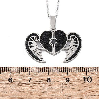 304 Stainless Steel Polymer Clay Jet Rhinestones Openable Pendant Necklaces for Women NJEW-Z065-09P-1