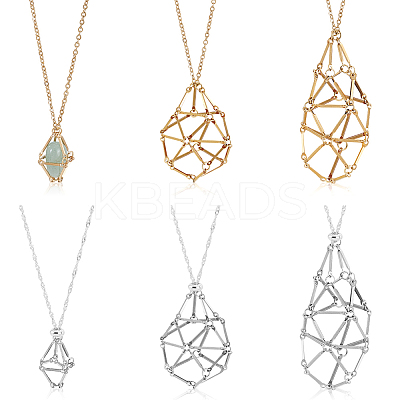 6Pcs 6 Styles 304 Stainless Steel Macrame Pouch Empty Stone Holder Necklace Making NJEW-GA00003-1