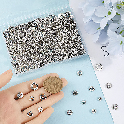 400Pcs 10 Style Tibetan Style Alloy Beads Flower Set FIND-SP0002-17-1