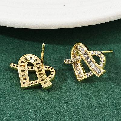 Brass Micro Pave Cubic Zirconia Stud Earrings for Women EJEW-K312-01G-1