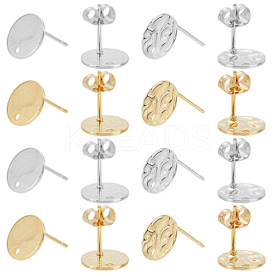 8Pcs 4 Styles 201 Stainless Steel Flat Round Stud Earring Findings STAS-LP0001-18-1