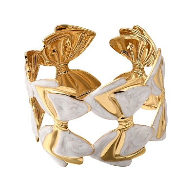 304 Stainless Steel Enamel Cuff Bangles for Women BJEW-E112-01G-1
