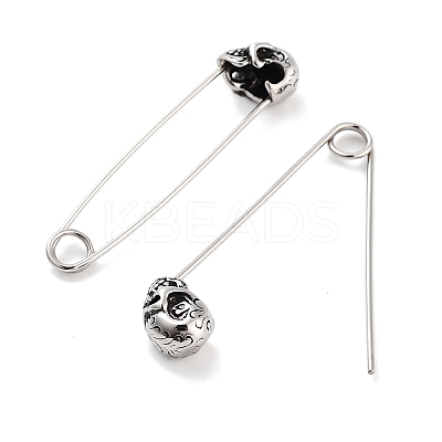 Halloween Skull 316 Surgical Stainless Steel Safety Pin Hoop Earrings for Women EJEW-Z050-29A-AS-1