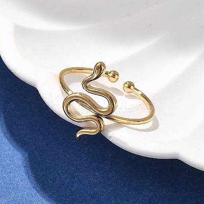 Snake 304 Stainless Steel Open Cuff Ring for Women RJEW-M049-02G-1