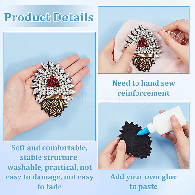 5Pcs Sacred Heart Plastic & Rhinestone Beading Appliques PATC-FG0001-79-1