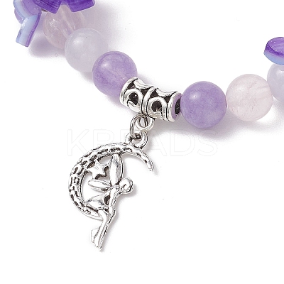 Natural Aquamarine & Rose Quartz & Amethyst Round Beaded Charm Bracelets BJEW-TA00615-01-1