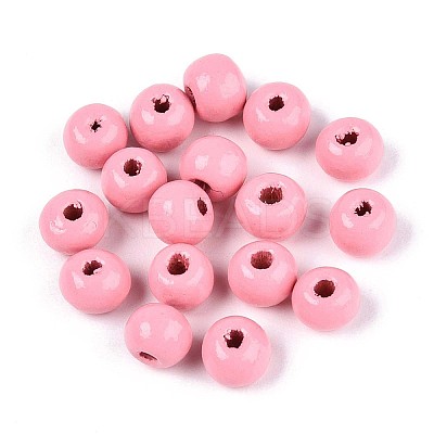 Spray Painted Round Natural Schima Wood Beads WOOD-A018-6mm-06-1