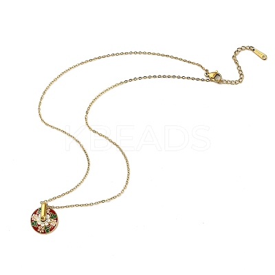 304 Stainless Steel Enamel Flat Round Necklaces for Women LS-NJEW-Q028-01C-G-1