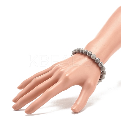 Natural Map Stone/Picasso Stone/Picasso Jasper Round Beaded Stretch Bracelet BJEW-JB07874-1