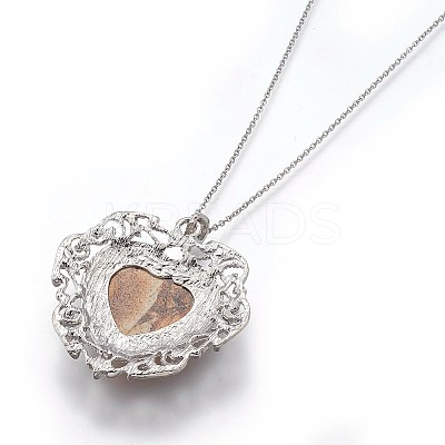 Natural Picture Jasper Heart Pendant Necklaces NJEW-XCP0001-48-1
