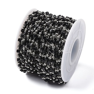 Cube Glass & 201 Stainless Steel Beaded Chains CHS-A015-04P-1
