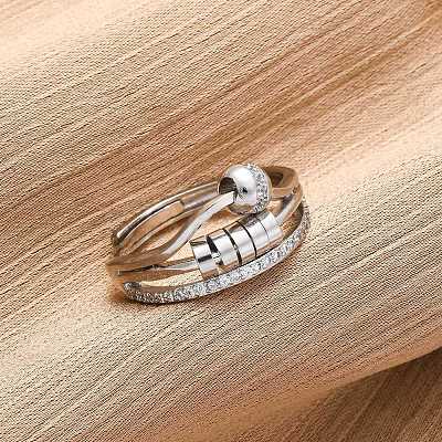 Brass Micro Pave Clear Cubic Zirconia Finger Rings for Women Ease Anxiety RJEW-S624-05P-01-1