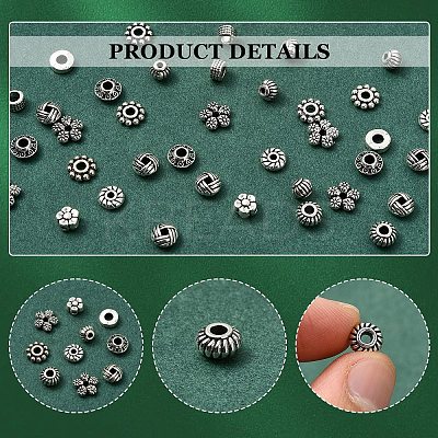 100Pcs 10 Styles Tibetan Style Alloy Spacer Beads TIBEB-YW0001-14-1-1