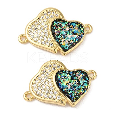 Rack Plating Brass Micro Pave Clear Cubic Zirconia Connector Charms KK-P268-20G-01-1