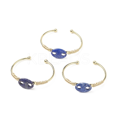 Natural Lapis Lazuli Coffee Bean Open Cuff Bangle BJEW-G660-01G-12-1