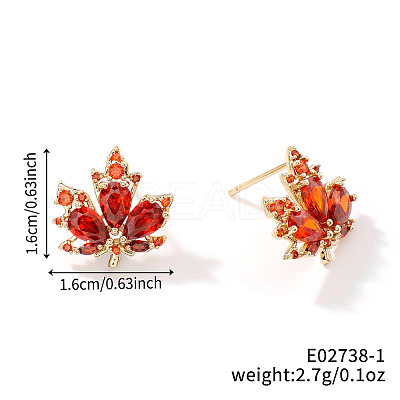 Cute Luxe Maple Leaf Sparkly Brass Stud Earrings for All Occasions LS-QV1797-2-1