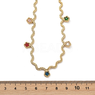 304 Stainless Steel Rope Chain Colorful Cubic Zirconia Tassel Necklaces for Women NJEW-V015-01G-C-1