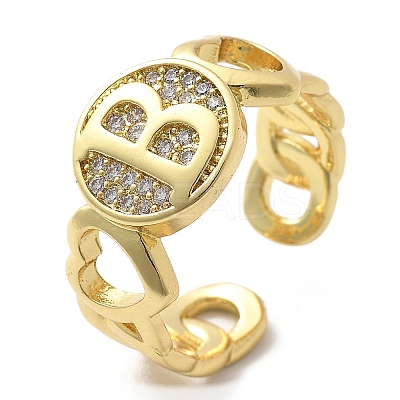 Brass Micro Pave Clear Cubic Zirconia Open Cuff Rings for Women RJEW-K289-02G-B-1