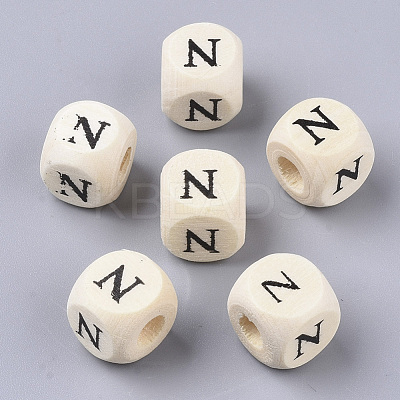 Printed Natural Wood Beads X-WOOD-T026-001N-1