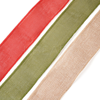 3 Rolls 3 Colors Polyester Imitation Linen Wrapping Ribbon OCOR-YS0001-02A-1