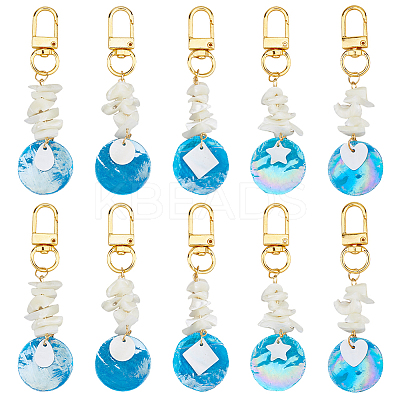 10Pcs 5 Styles Flat Round AB Color Plated Capiz Shell Pendant Decorations HJEW-FH00144-1