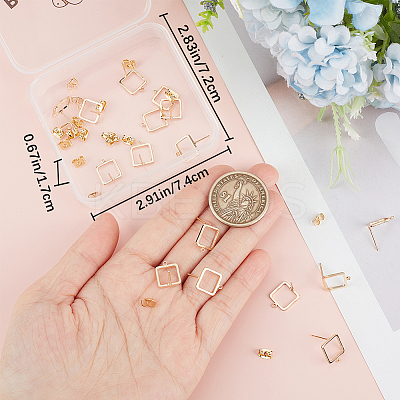 20Pcs Hollow Square Brass Stud Earring Findings KK-BBC0012-85-1