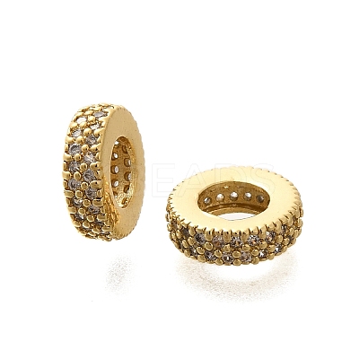 Rack Plating Brass Micro Pave Clear Cubic Zirconia European Beads KK-H508-10G-1