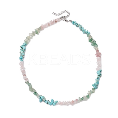 Natural Rose Quartz & Howlite & Green Aventurine Chip Beaded Necklaces NJEW-JN05099-02-1