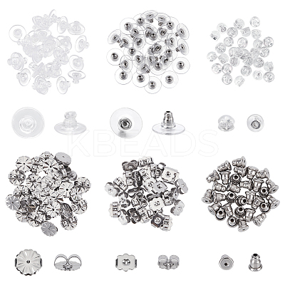 6 Styles 304 Stainless Steel & Silicone & 316 Surgical Stainless Steel Ear Nuts STAS-ME0001-01-1