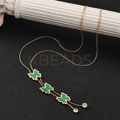 PVD Vacuum Plating 304 Stainless Steel Enamel Imitation Malachite Butterfly Pendant Necklaces NJEW-C063-02G-1