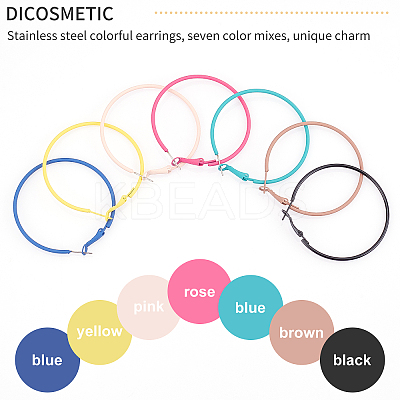 7Pairs 7 Colors 201 Stainless Steel Big Huggie Hoop Earrings EJEW-DC0001-09-1