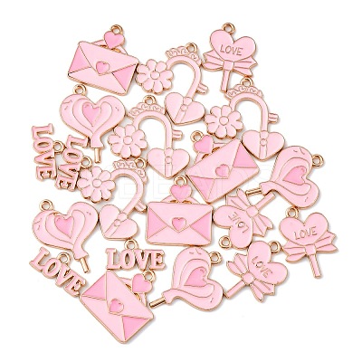20Pcs 5 Styles Valentine's Day Theme Alloy Enamel Pendants ENAM-FP0002-15-1
