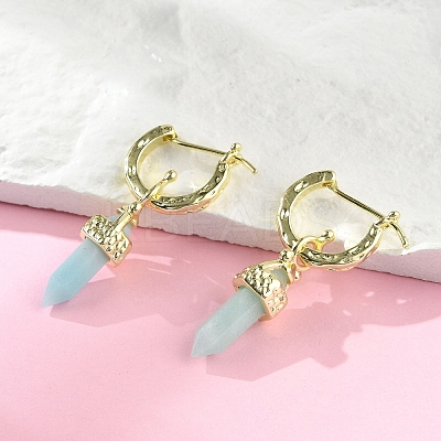 Natural Flower Amazonite Hoop Earrings EJEW-P306-01G-11-1